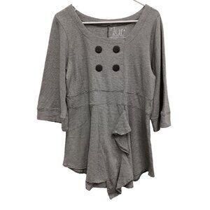 LUR Fashion For Change Womens Tunic Top Size Small Gray Striped Ruffe Lagenlook